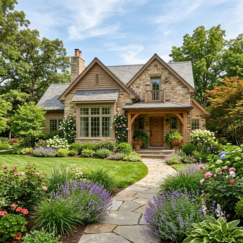 Stone cottage home with landscaped garden